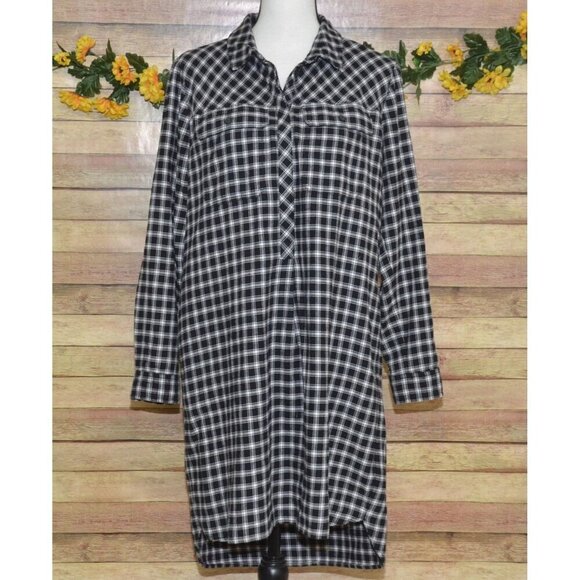 Madewell Black & White Plaid Midi Shirt Dress Size M Long Sleeve Pockets Buttons - Picture 1 of 12